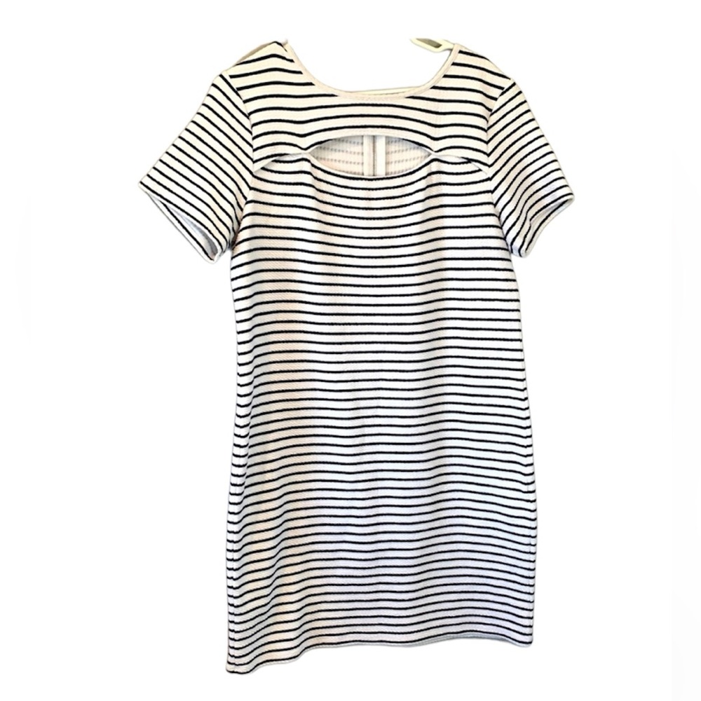 Michael Kors Striped Textured Keyhole Short Above Knee Dress with Zipper Large